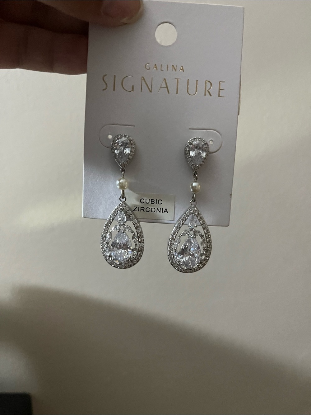 Signature Silver-Tone Clear Cubic Zirconia Teardrop Earrings